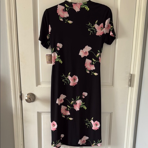 Anne Klein Faux Floral Wrap Dress - Black and Pink NWT - Picture 2 of 3